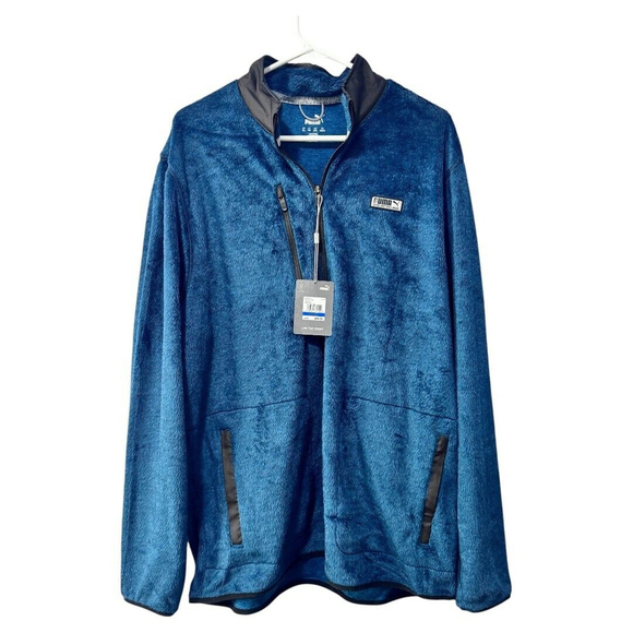 MENS XL SHERPA DARK AQUA BLUE PUMA LS‎ ZIP UP SHIRT - NWT - Picture 1 of 5